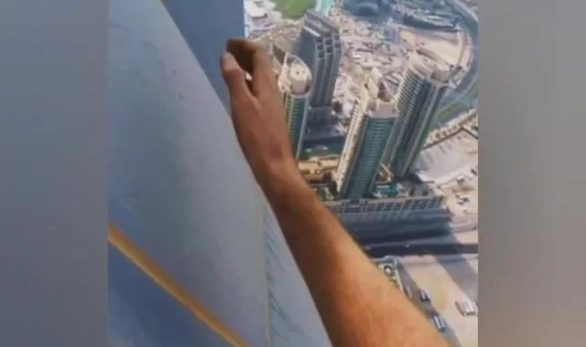 Nefes kesen anlar; Dubai'nin en yüksek gökdelenlerinden birine böyle tırmandı