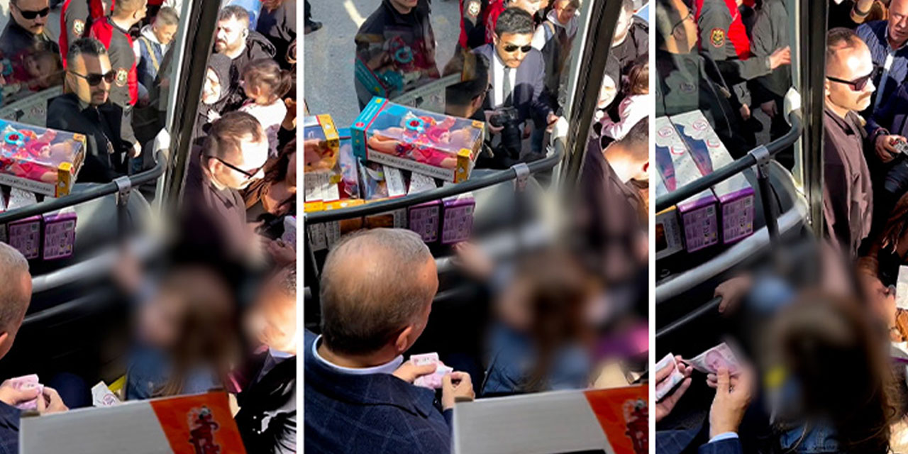 Erdoğan 'Onlar seccadeye basıyor' diyen çocuğa 200 lira verdi, görüntü tepki topladı