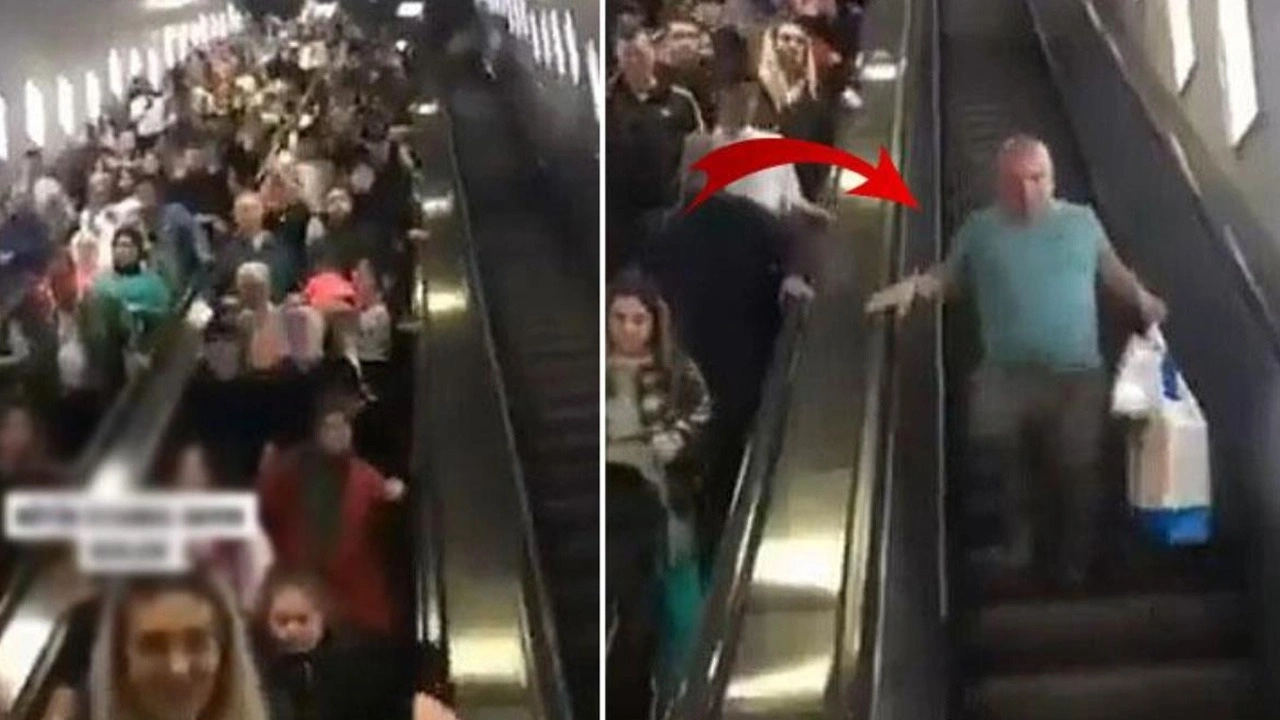 İstanbul metrosunda ilginç anlar: Yürüyen merdivendeki mücadelesini herkes alkışladı