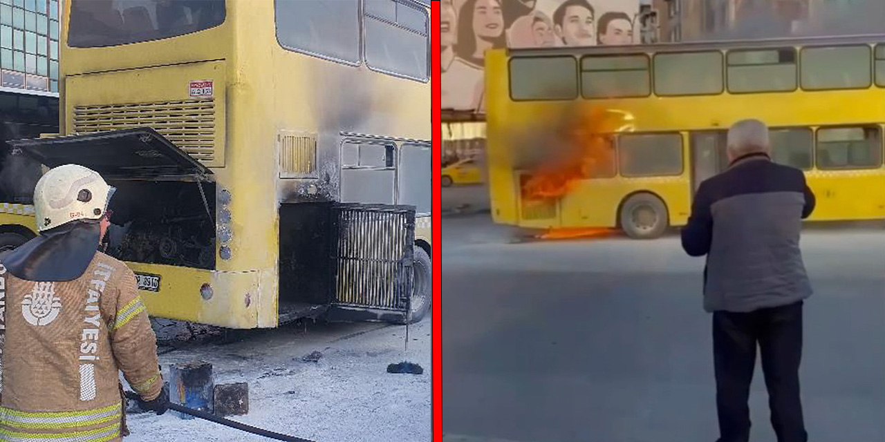 Kadıköy'de çift katlı otobüsün motor kısmında yangın