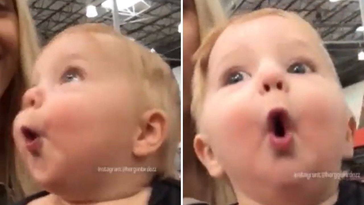 Oyuncak dolu dükkânı gören bebeğin tepkisi viral oldu