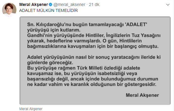 Meral Akşener'den Adalet mitingi mesajı