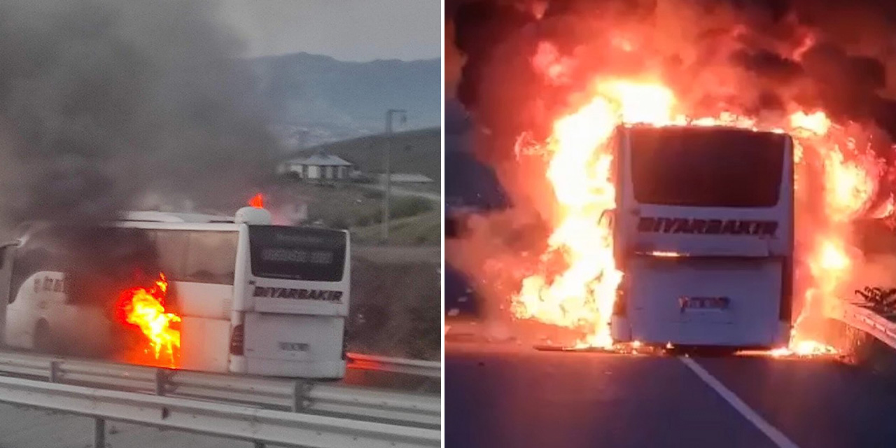 Yolcu otobüsü alev alev yandı: Şoförün dikkati faciayı önledi