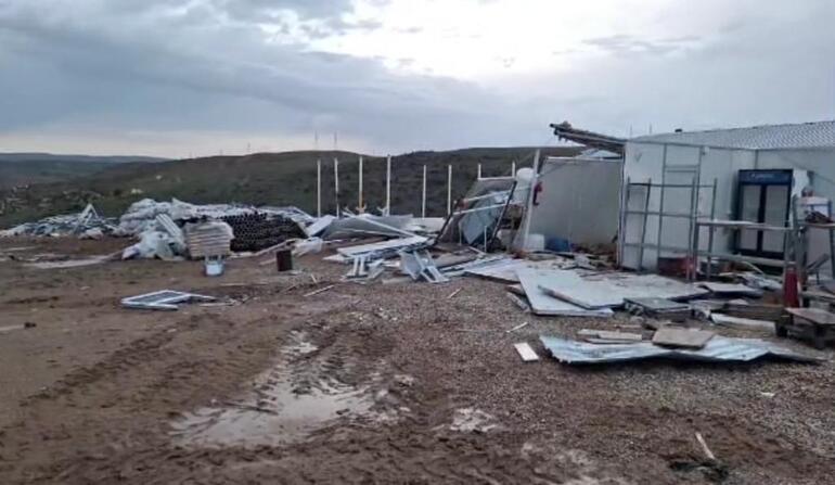Şiddetli rüzgarda TOKİ şantiyesinin yemekhanesi yıkıldı