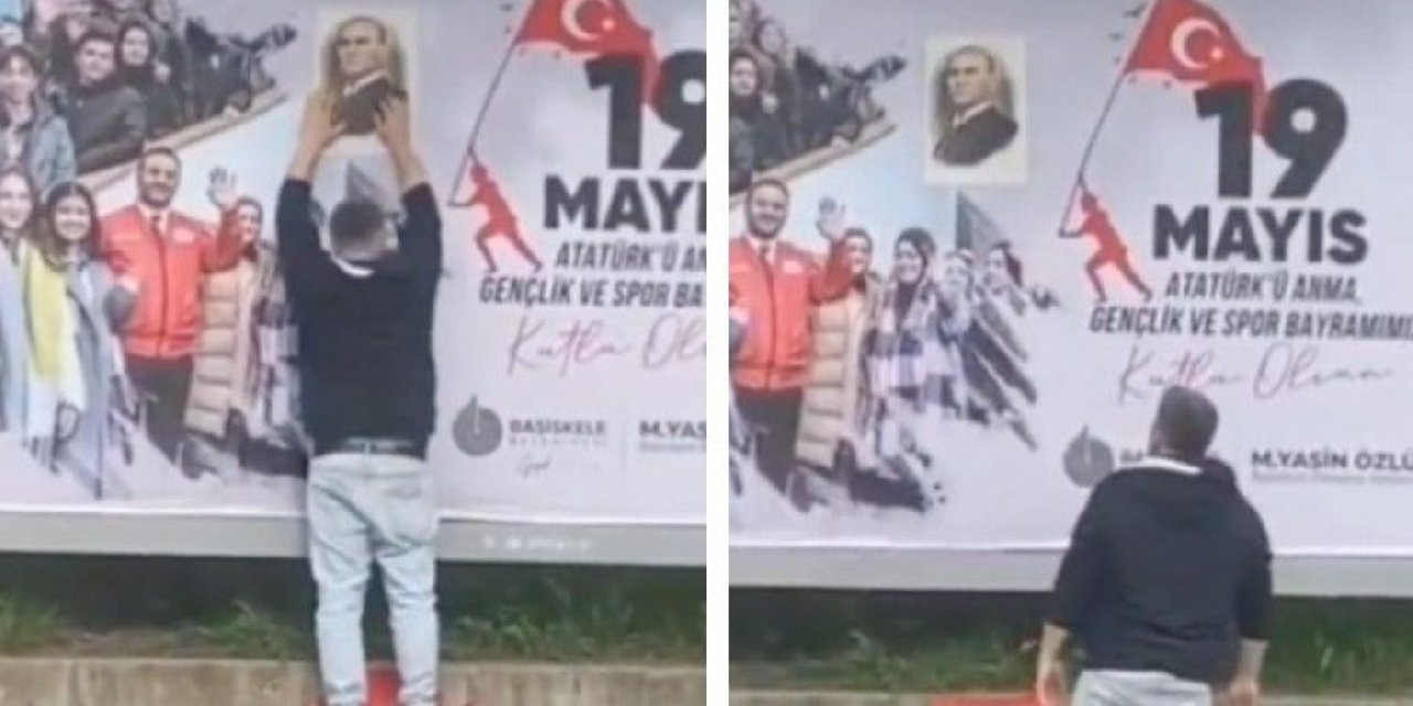 AKP'li belediyenin Atatürksüz afişine vatandaştan müdahale