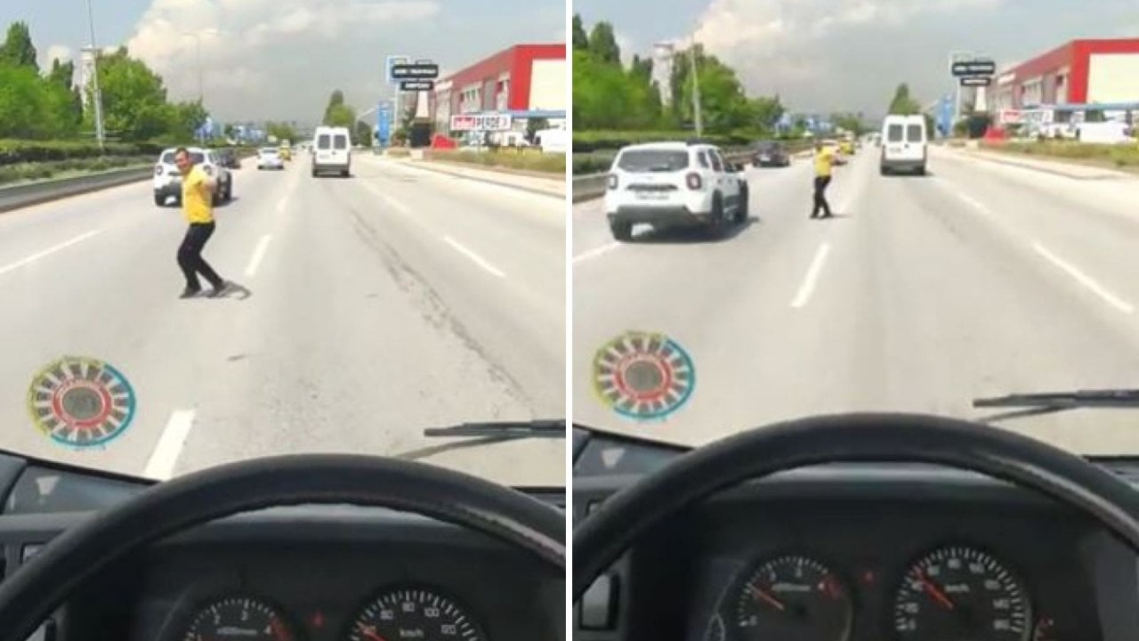 Yolun ortasında trafiği umursamadan Ankara havası oynadı