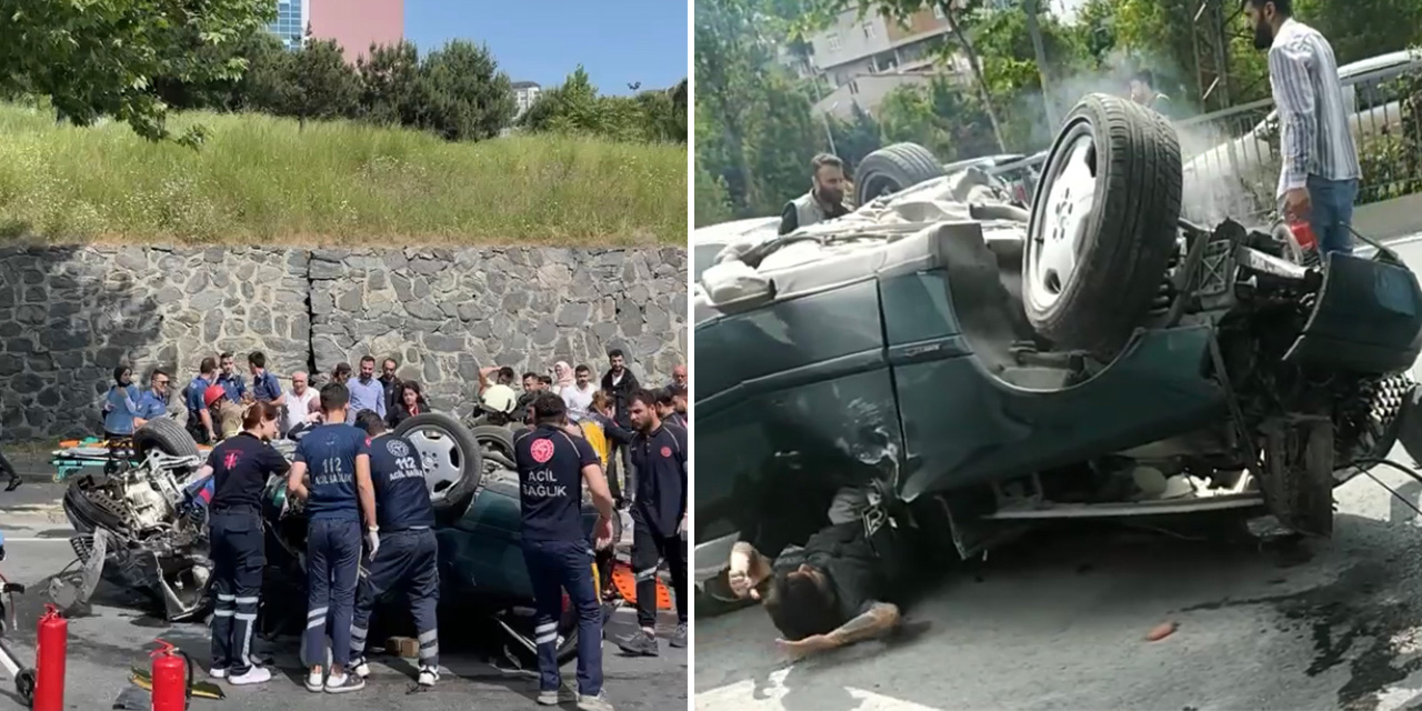 İstanbul'da feci kaza! Ağaca çarpan otomobil takla attı, 5 kişi yaralandı