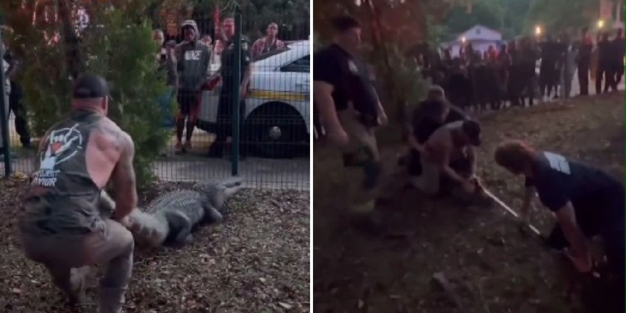 Ölümcül dövüş: 3 metrelik timsahla 'güreşti'