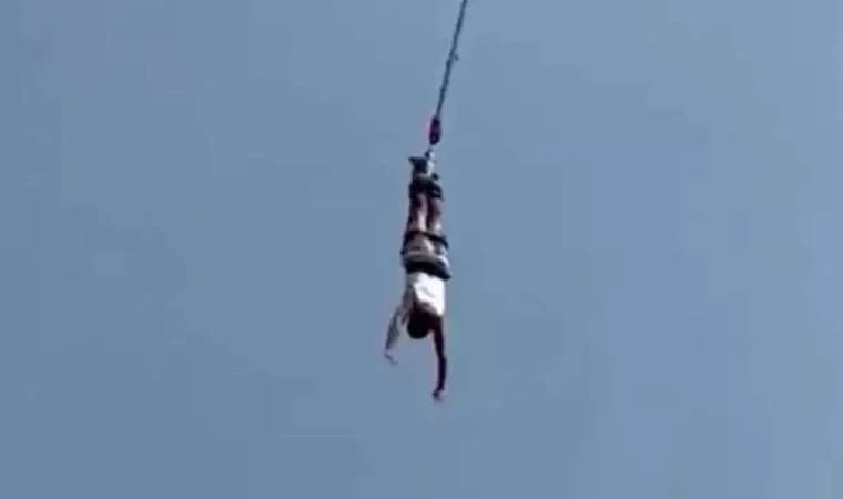 Korkunç anlar böyle görüntülendi; Bungee Jumping yaparken ip koptu