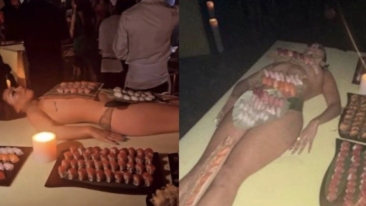 Ünlü şarkıcının doğum gününde çıplak kadın tartışması. Çıplak kadın mankenler üzerinde sushi ikramı yapıldı