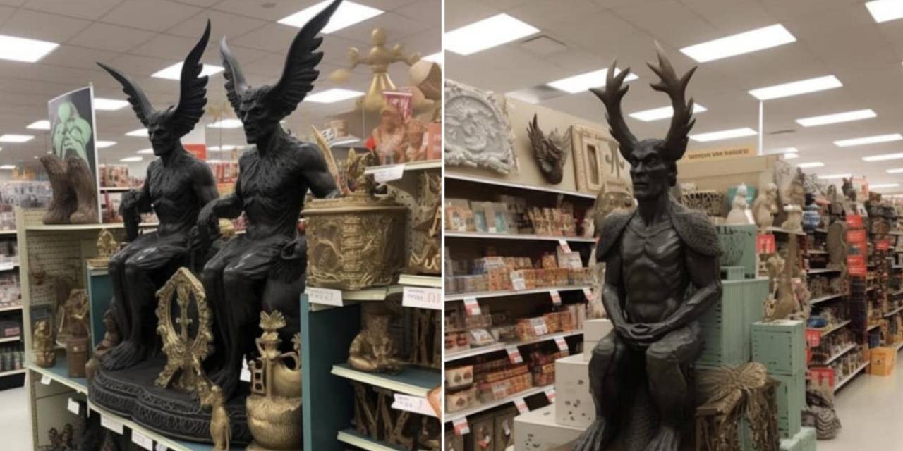 Marketin içine diktiği 'şeytan heykeli' ortalığı karıştırdı