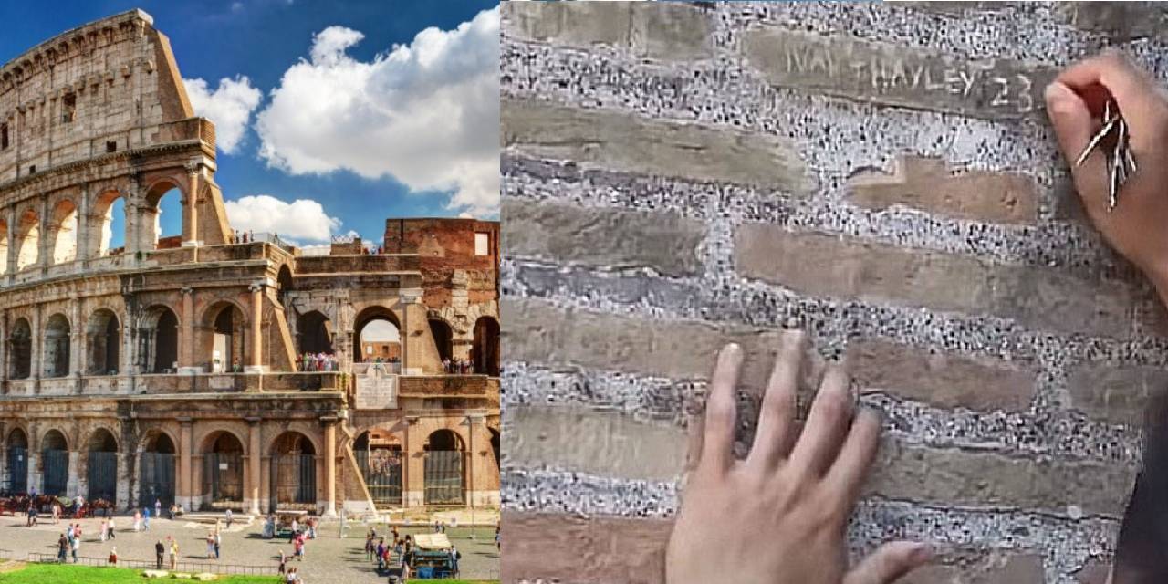Ülkede İnfial Yarattı! 2 Bin Yıllık Kolezyum'a Sevgilisinin Adını Yazan Turist Aranıyor