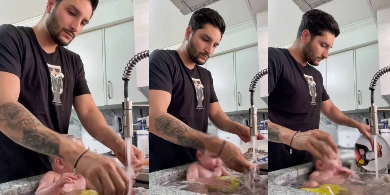 Aynı Lavaboda Hem Bebeğini Hem Bulaşıkları Yıkayan Baba Tepki Çekti