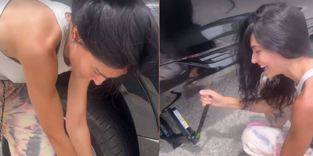 Bijon anahtarını kapıp yardıma koştu: Ünlü oyuncu lastik değiştirdiği anları paylaştı!