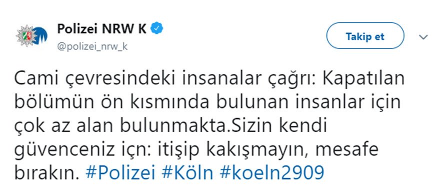 Alman polisinden Türkçe tweet: İtişip kakışmayın
