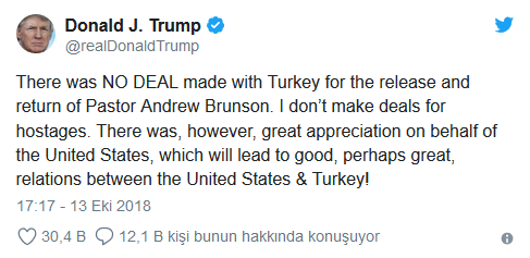 Trump'ın Brunson mesajına Erdoğan'dan yanıt