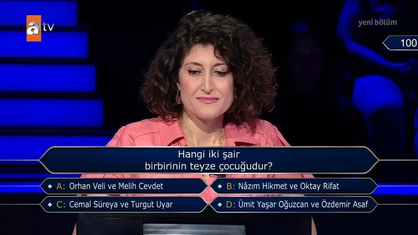 “Kim Milyoner Olmak İster?”de 100 bin TL'lik soru; “Hangi iki şair birbirinin teyze çocuğudur?”