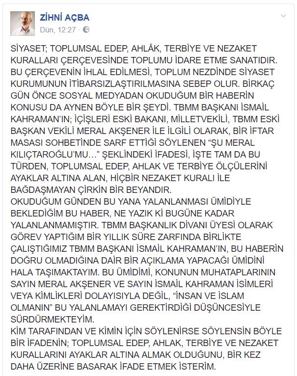 MHP Sakarya Milletvekili Zihni Açba'dan Meral Akşener'e destek