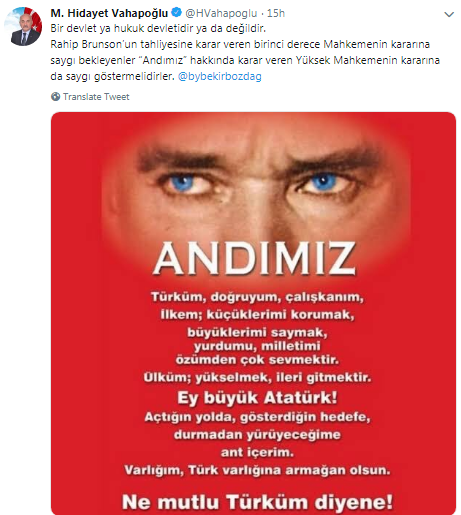 MHP'li vekil Andımız'ı eleştiren Bekir Bozdağ'ın FETÖ tweetlerini paylaştı