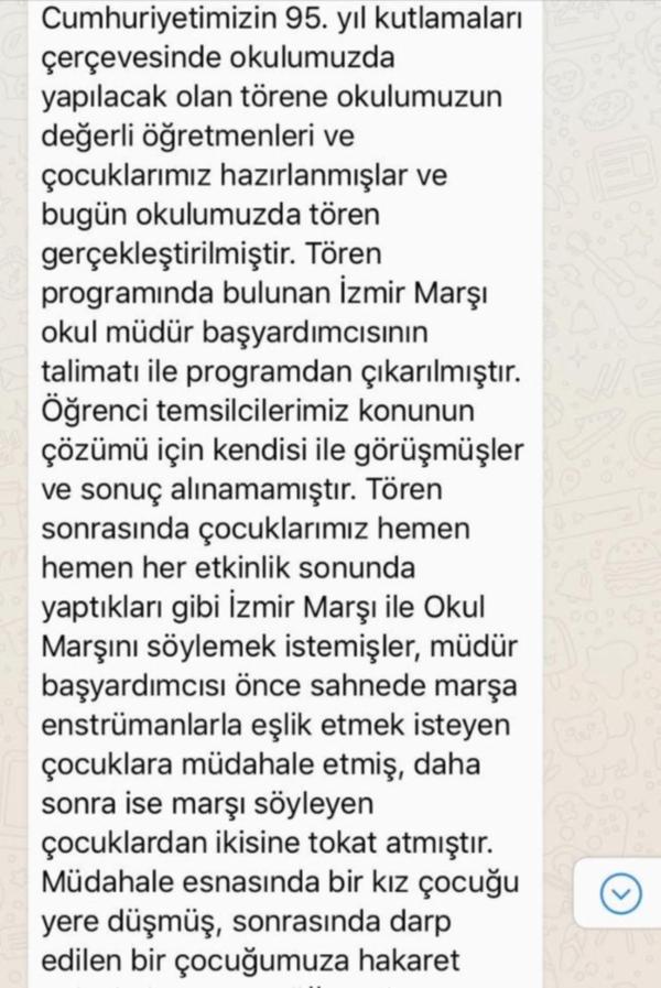 'Müdür yardımcısı İzmir Marşı söyleyen öğrencileri tokatladı!'