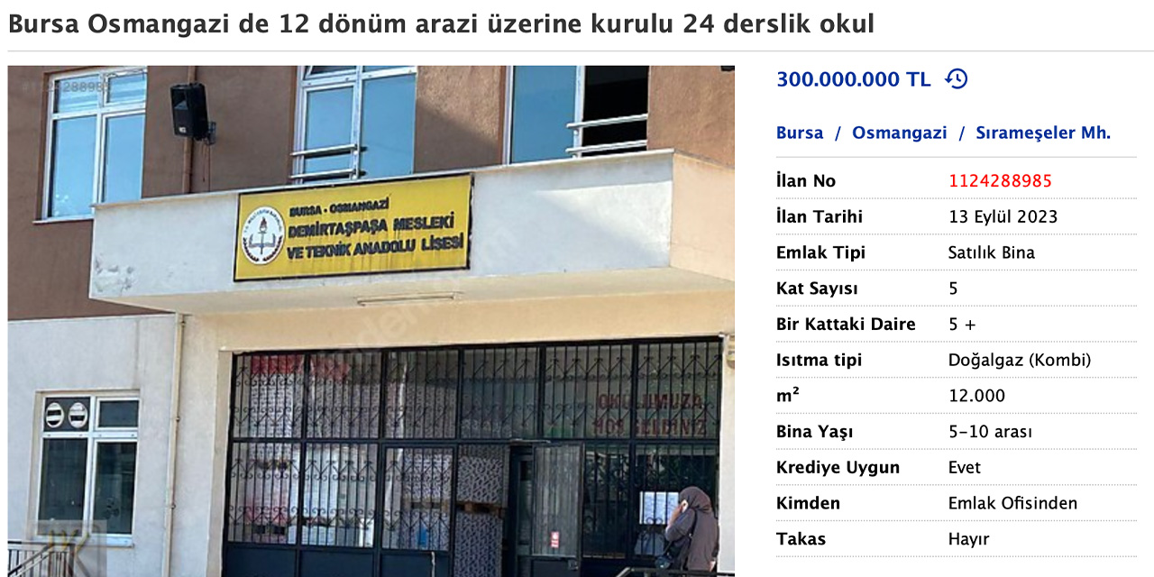 Bursa’da 2 Devlet Okulu Satılığa Çıkarıldı!