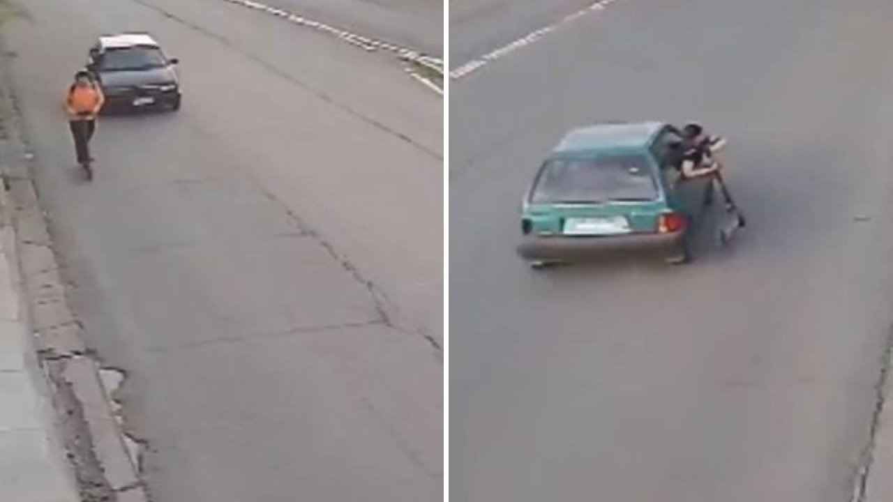 Böyle bir olay görmediniz... Trafikte ilerlerken altından scooterı çaldılar!