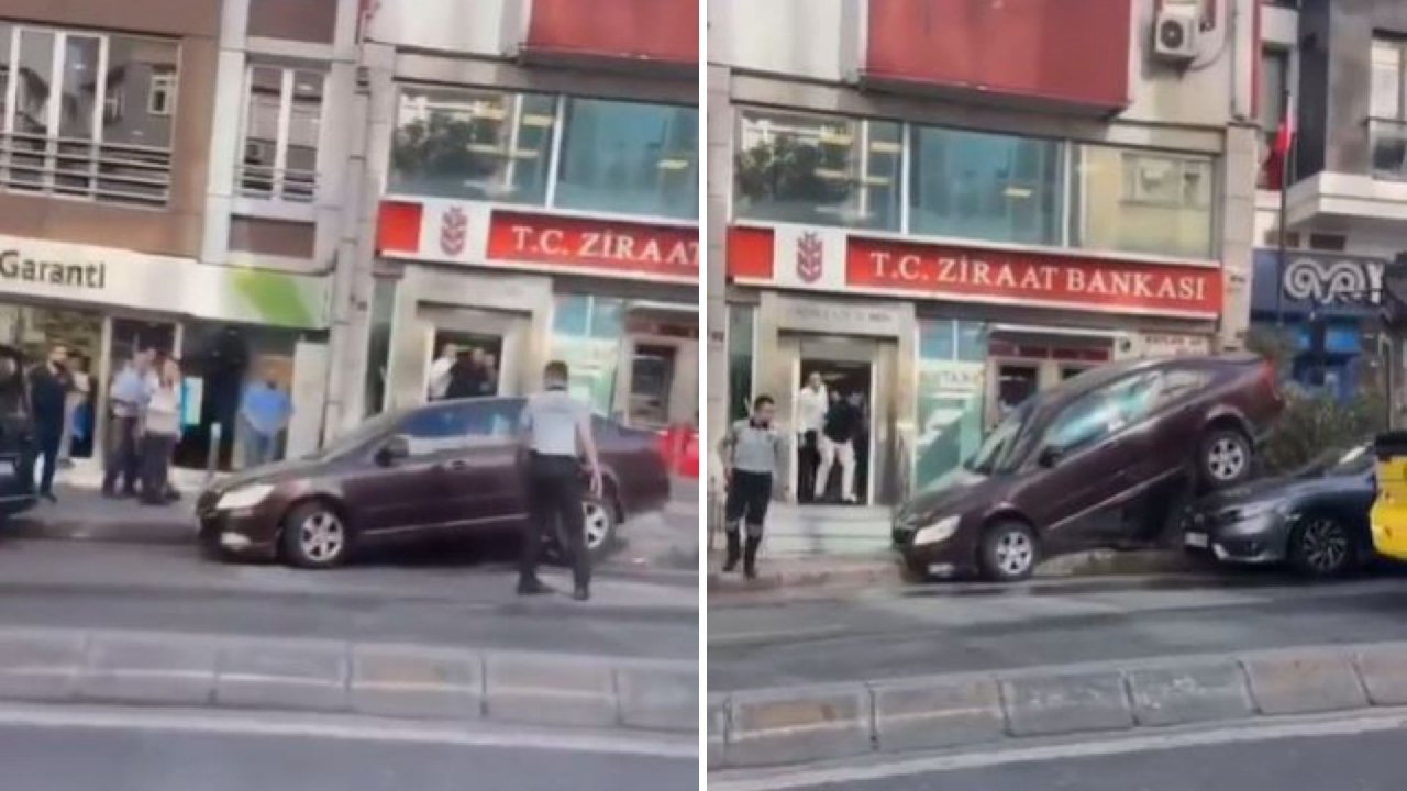 İstanbul'da ilginç olay ; sürücü fren yerine gaza basınca arkasındaki aracın üzerine çıktı!