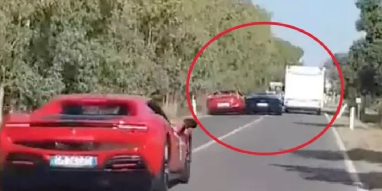 Birbirlerini Sollamaya Çalışan Ferrari'yle Lamborghini'nin Kazası Kamerada...