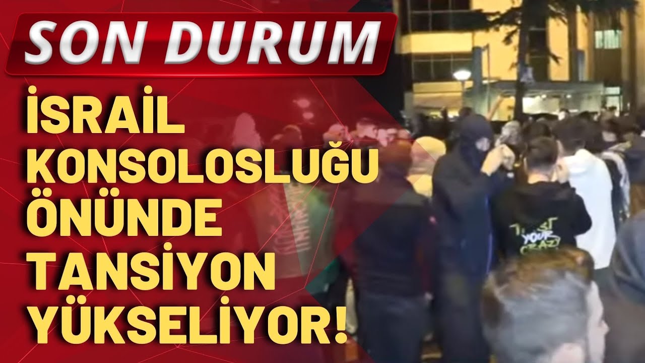 SON DURUM! İstanbul'da İsrail Konsolosluğu önünde vatandaşlar binaya havai fişek atıyor!