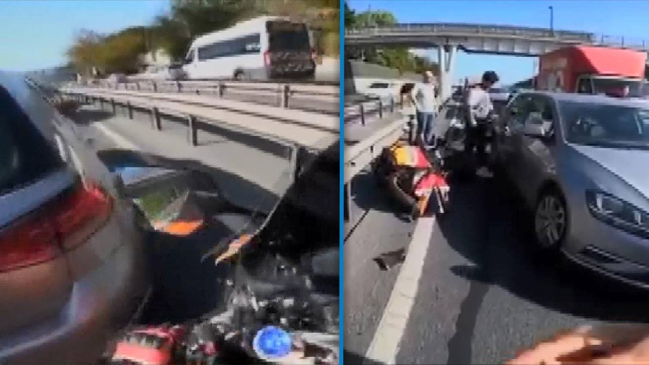 Motosikletlilerin kazası saniye saniye kask kamerasında!