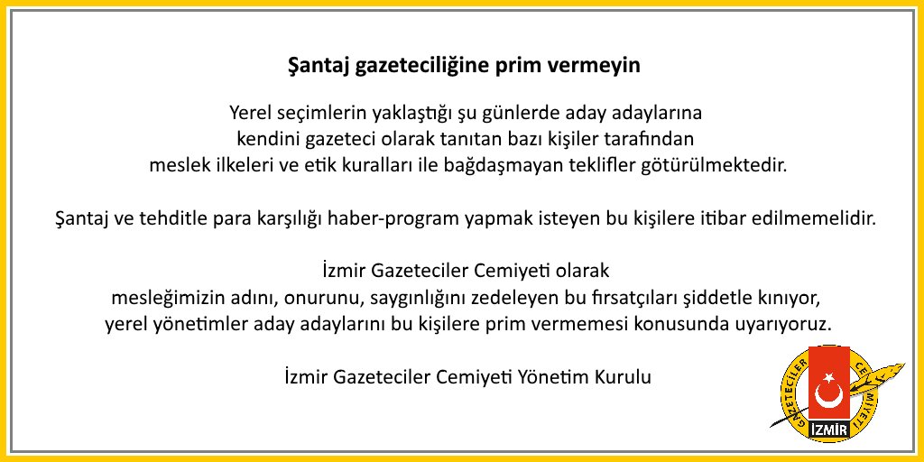 İzmir Gazeteciler Cemiyeti: Şantaj gazeteciliğine prim vermeyin!