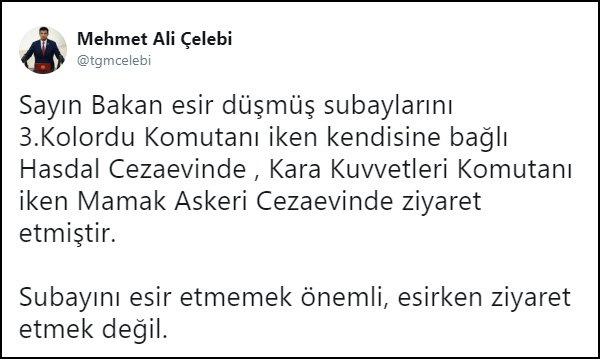 Mehmet Ali Çelebi’den Hulusi Akar’a yanıt