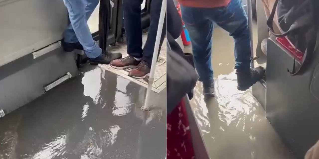 Sağanak İstanbul'u Vurdu Otobüs Suyla Doldu