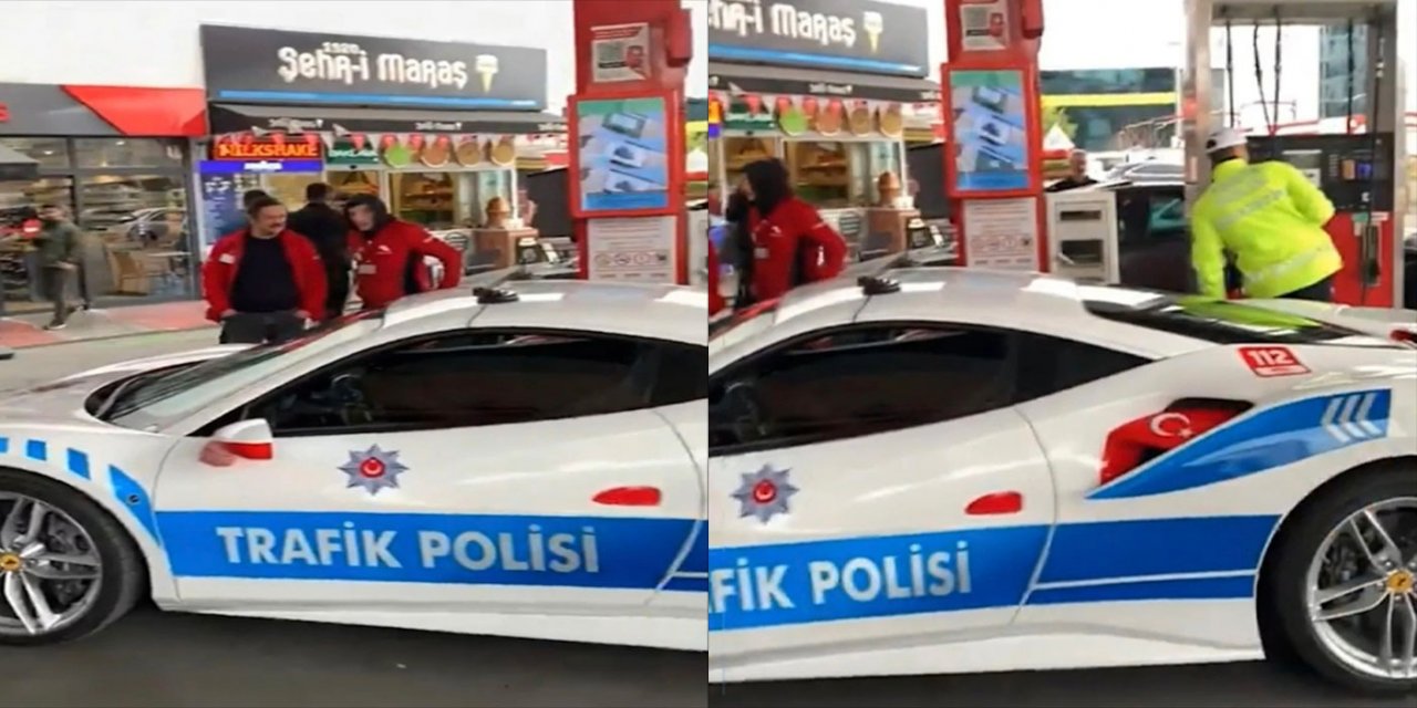Depo Dolarken Heyecanla İzledi! Ferrari Marka Polis Aracı, İstanbul'da Bir Benzin İstasyonunda Görüntülendi
