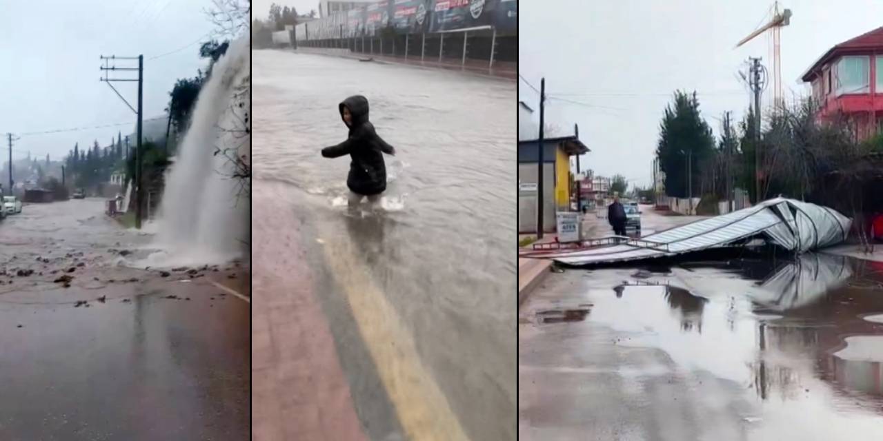 Antalya'da yağmur ve fırtına: Panolar uçtu, yollar göle döndü, trafik durdu