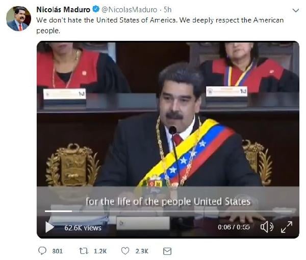 Maduro'dan Amerika halkına çağrı!