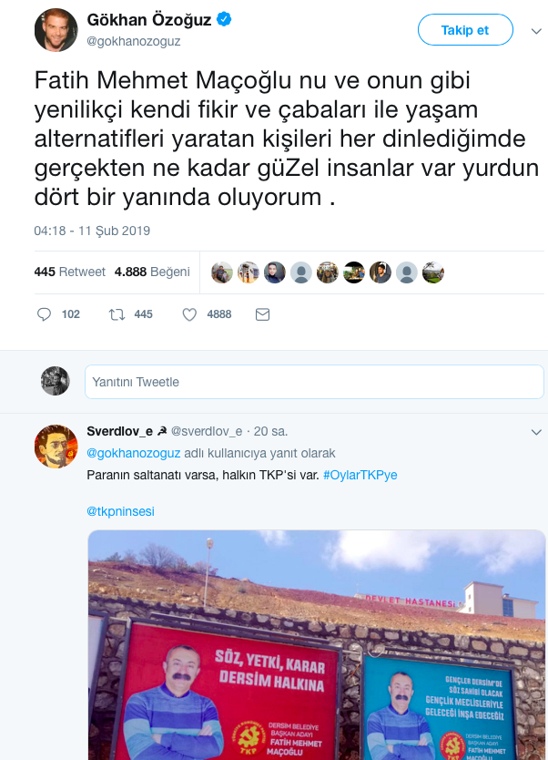 Gökhan Özoğuz'dan Maçoğlu'na destek mesajı