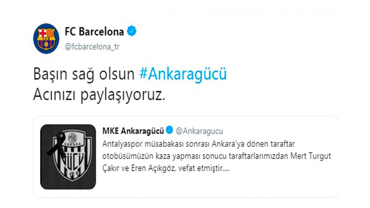 Barcelona'dan Ankaragücü için başsağlığı mesajı