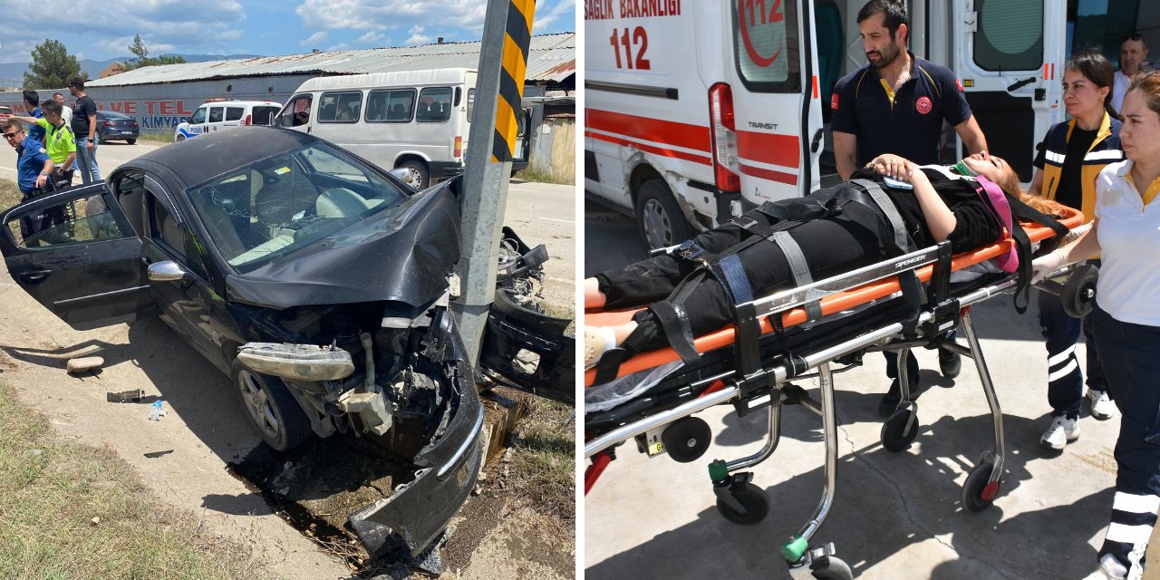 Sinop'ta Feci Kaza! Otomobil Aydınlatma Direğine Çarptı! 5 Yaralı
