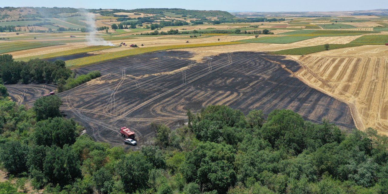 Edirne'de Hasat Edilmemiş Buğday Tarlasında Yangın