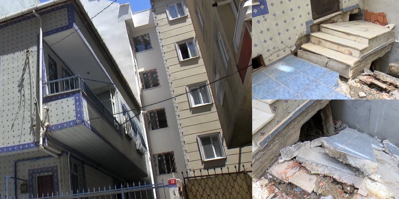 İstanbul Bahçelievler'de 2 Katlı Binanın Girişindeki Merdiven Çöktü