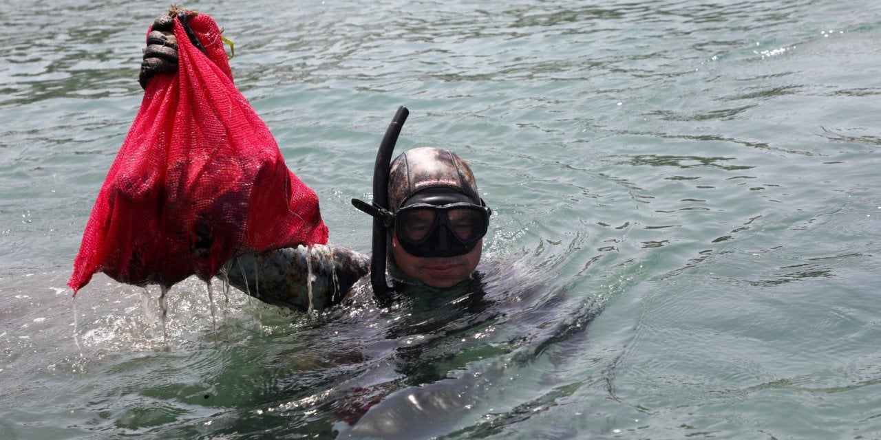 Bodrum'da dalgıçlar tarafından deniz dibinden 103 kilogram atık çıkarıldı