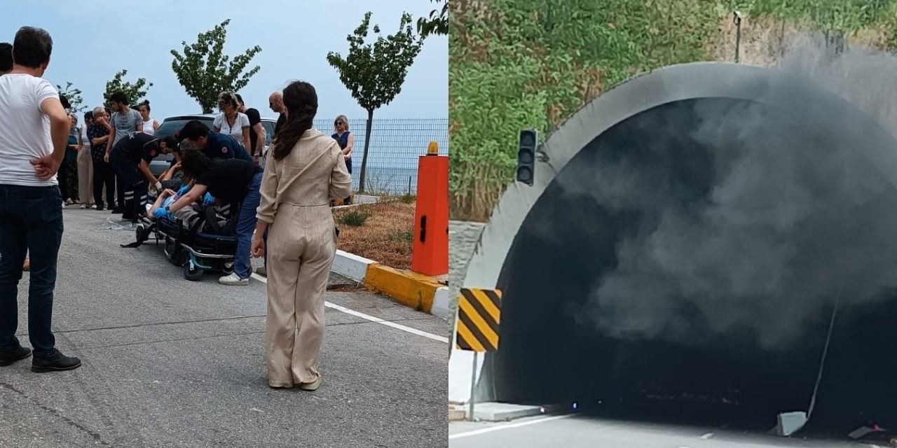 Sinop-Samsun Yolu Tünelinde Korku Dolu Anlar: Araç Duvara Çarpıp Yandı