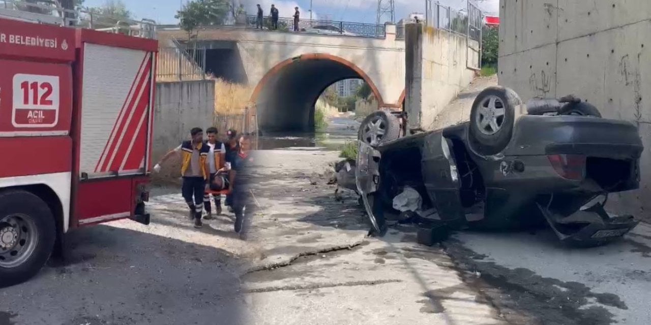 Yolu karıştırdı otomobiliyle takla atıp kanala uçtu