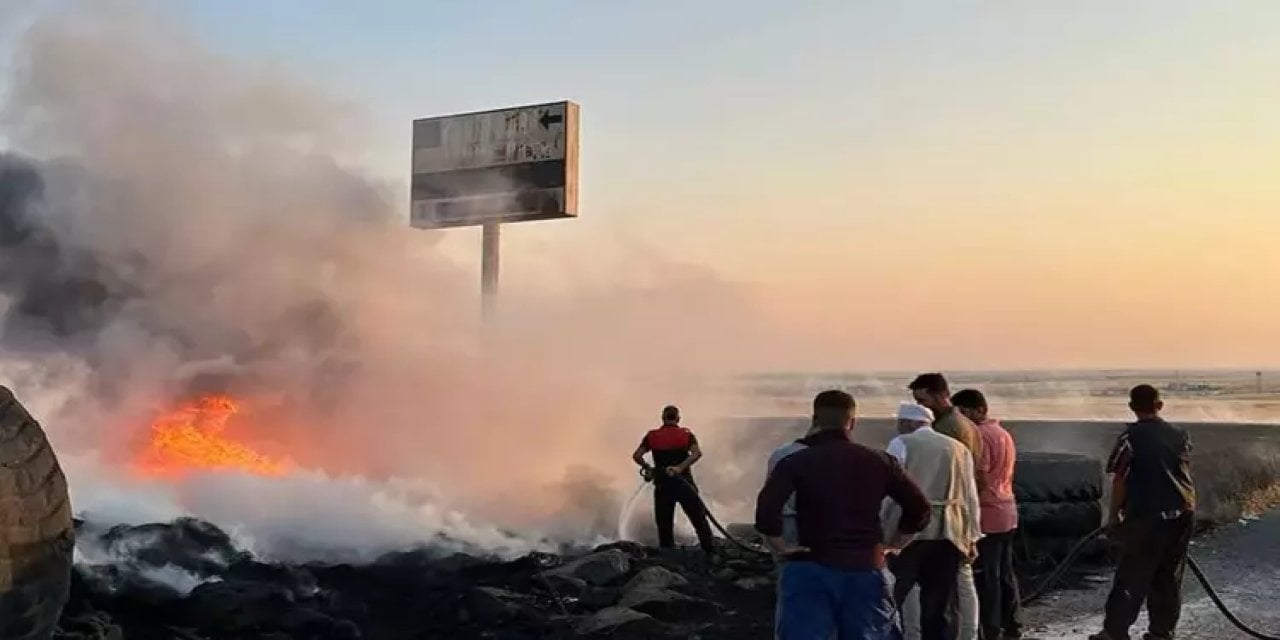 Anız yangını lastik yığınına da sıçradı!