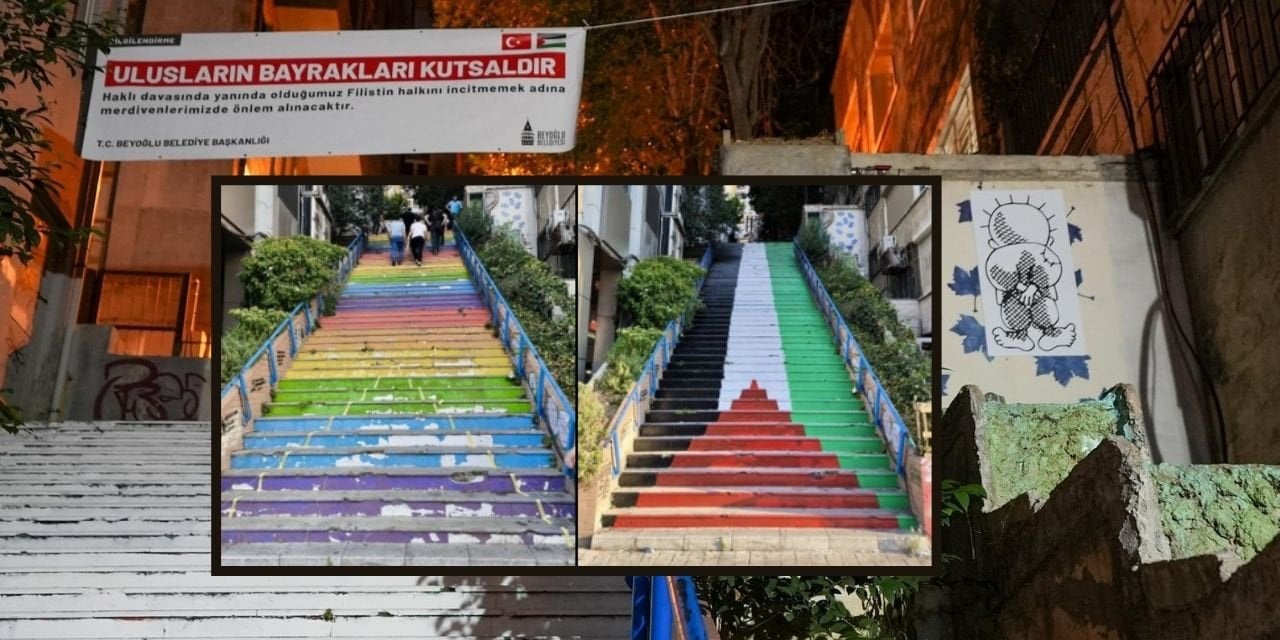 Beyoğlu Belediyesi'nden çarpıcı karar: Cihangir merdivenlerindeki Filistin bayrağını sildi