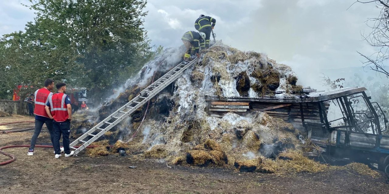 Amasya'da çıkan yangında 80 ton saman yandı