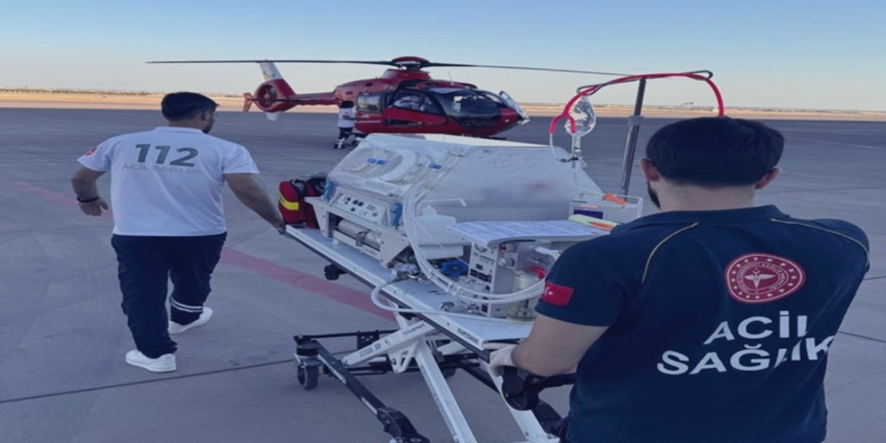 1 günlük bebek, ambulans helikopterle