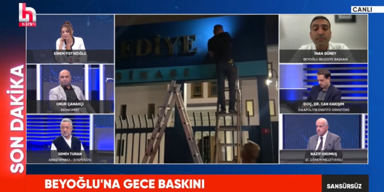 Beyoğlu Belediyesinin tabelası sökülüyor o anlar Halk TV canlı yayınına denk geldi