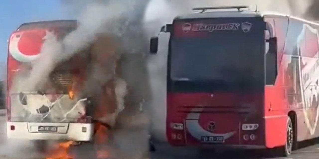 Elazığ futbol takımı ölümden döndü. Otobüs otobanda bir anda alev aldı